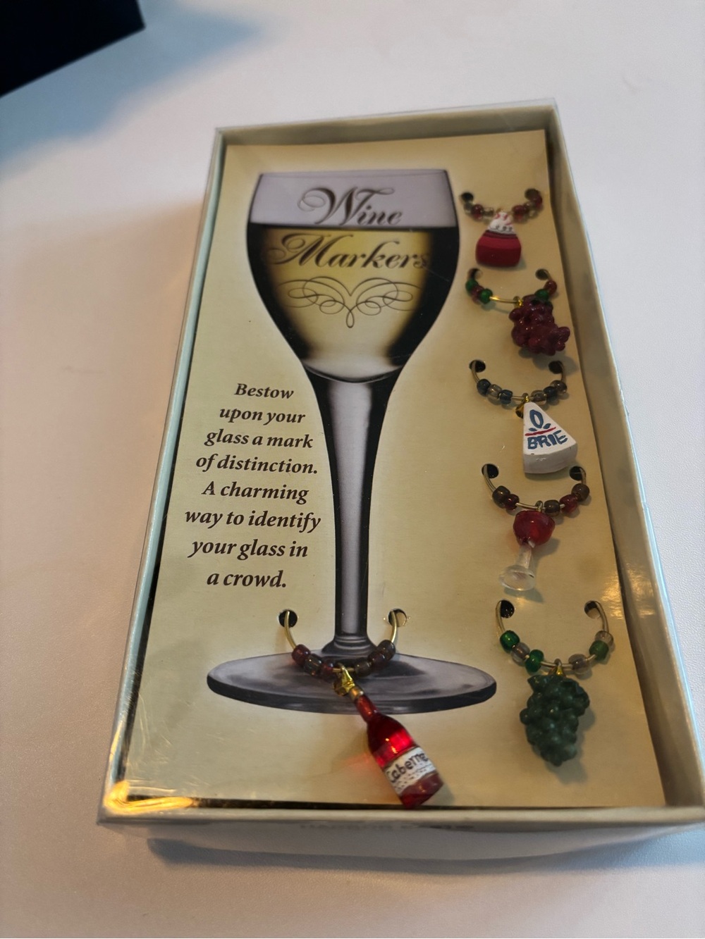 Vintage Christmas Wine Glass Charms Set Boxed Holiday Hostess Gift Barware 2001